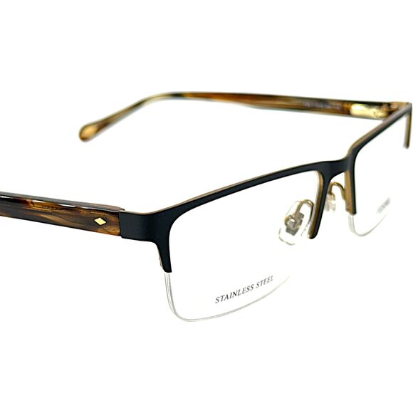 Fossil Fos 7154 G Mens Metal Eyeglass Frame 005K Black Str Brown 54-18 - Picture 5 of 5